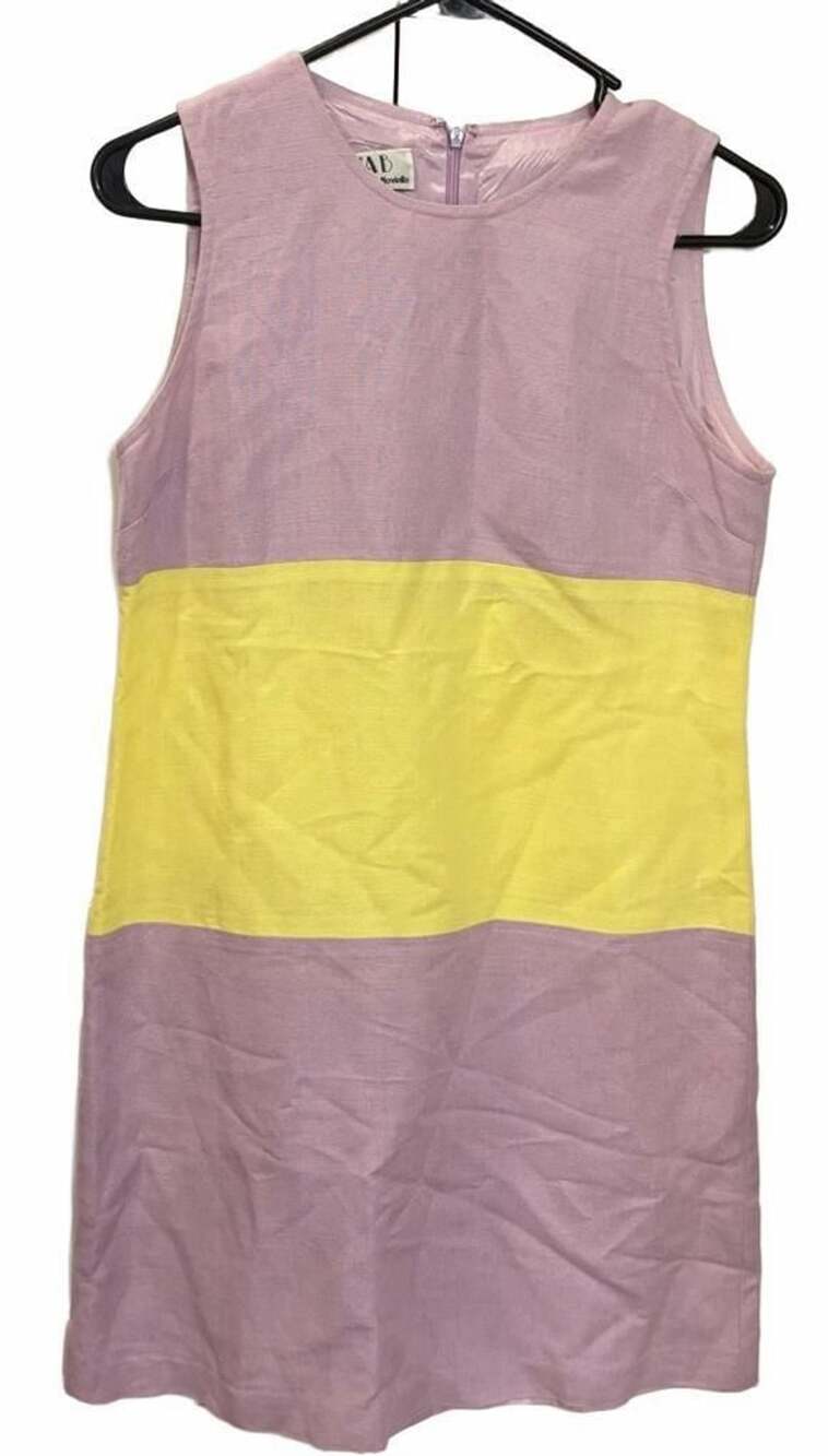 Chetta B Sherrie Bloom Peter Noviello Vintage Linen Colorblock Dress Size 4 USA